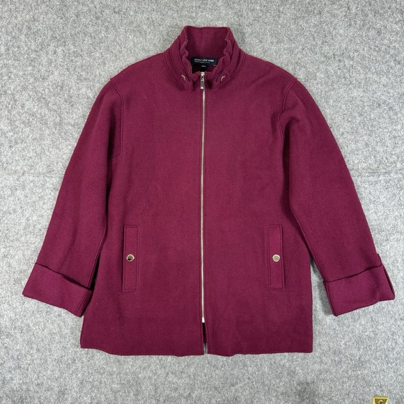 Jones New York Jacket Womens Petite Medium Red  Wool Casual Full Zip - Picture 1 of 9